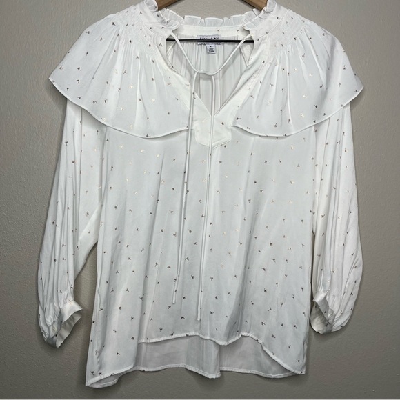 Anthropologie Current Air Women Top Small White Peasant Boho Cottage Core Floral - Picture 2 of 11